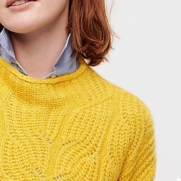 J. Crew Pointelle Knit Mock Neck Yellow Sweater - Picture 1 of 9